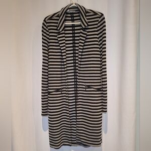 Tart Black and Gray Waterfall Long Lined Cardigan with Classic Stripes Size S